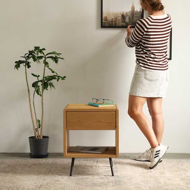 Solid Oak Blum Nightstand With One Drawer Scandinavian Modern Design, Bedroom Furniture - image 1