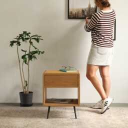 Solid Oak Blum Nightstand With One Drawer Scandinavian Modern Design, Bedroom Furniture
