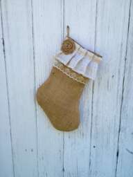 Burlap & Lace Christmas Stocking-Personalize With A Name-Shabby Chic-Natural/Folk/Country/Rustic-Custom Color Combinations Available