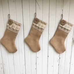 Burlap & Lace Christmas Stocking-Personalize With A Name-Shabby Chic-Natural/Folk/Country/Rustic-Custom Color Combinations Available - thumbnail 3