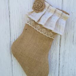 Burlap & Lace Christmas Stocking-Personalize With A Name-Shabby Chic-Natural/Folk/Country/Rustic-Custom Color Combinations Available - thumbnail 2