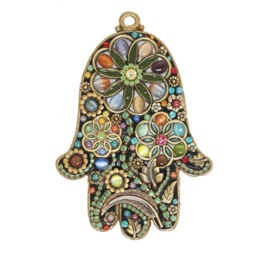 Floral Hamsa Wall Decor 24K Gold Hand Of Fatima With Crystals - thumbnail 2