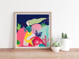 Mermaid Art Print, Nursery For Girls, Bright Wall Art, Kids Room Decor, Under The Sea Baby - thumbnail 1