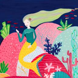 Mermaid Art Print, Nursery For Girls, Bright Wall Art, Kids Room Decor, Under The Sea Baby - thumbnail 2