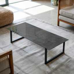 Natural Stone Texture Glass Table Top, Black Modern Tabletop, Scratch-Resistant Scandinavian-Style Top