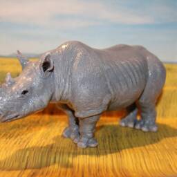 Handmade White Rhinoceros Figure, Resin Animal Sculpture - thumbnail 2