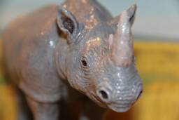 Handmade White Rhinoceros Figure, Resin Animal Sculpture - thumbnail 1