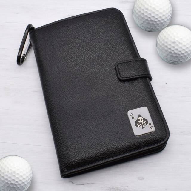 Ace Playing Cards Design - Personalised Leatherette Golf Organiser Complete With Divot Repairer, Marker, Tees, Scorecard & Pencils - image 1