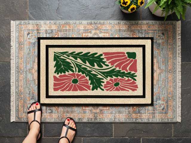 Floral Mid-Century Modern Doormat, All-Weather Entryway Decor - image 1