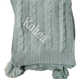 Personalised Embroidered Baby Blanket Deluxe Acrylic Wrap With Large Matching Pom Poms - thumbnail 3