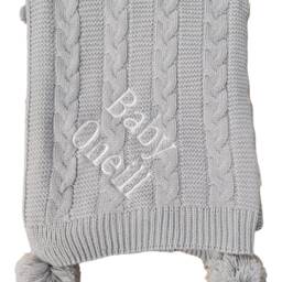 Personalised Embroidered Baby Blanket Deluxe Acrylic Wrap With Large Matching Pom Poms - thumbnail 2