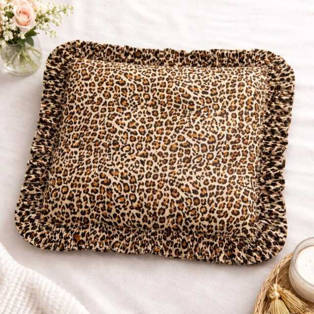 Frilled Pillow Square & Rectangle Cushions Leopard Print - Shown + Ruffles Scatter Cushion Large Decorative Plush Throw - 68 Fabrics - image 1