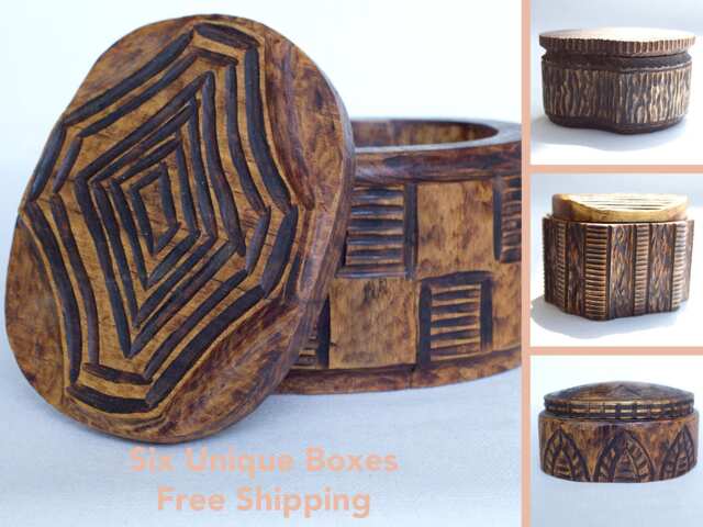 Wooden Box Handmade For Jewelry Geometric Lines Unique Design Vintage Look - image 1