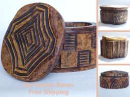 Wooden Box Handmade For Jewelry Geometric Lines Unique Design Vintage Look - thumbnail 1