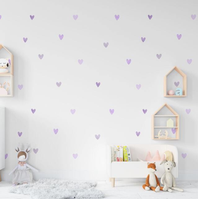 Purple Watercolor Heart Wall Stickers Boho Nursery Decor - image 1