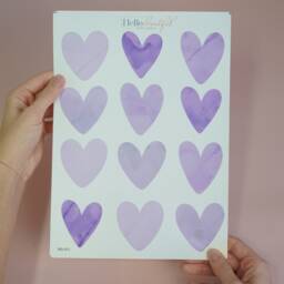 Purple Watercolor Heart Wall Stickers Boho Nursery Decor - thumbnail 4