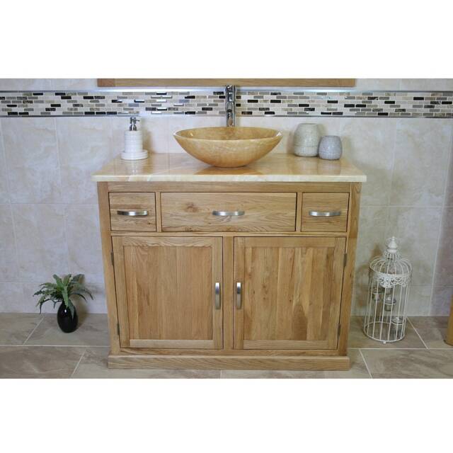 Bathroom Vanity Unit Oak Cabinet Wash Stand Golden Onyx Marble Stone Basin 1161Go025Go - image 1