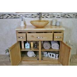 Bathroom Vanity Unit Oak Cabinet Wash Stand Golden Onyx Marble Stone Basin 1161Go025Go - thumbnail 3