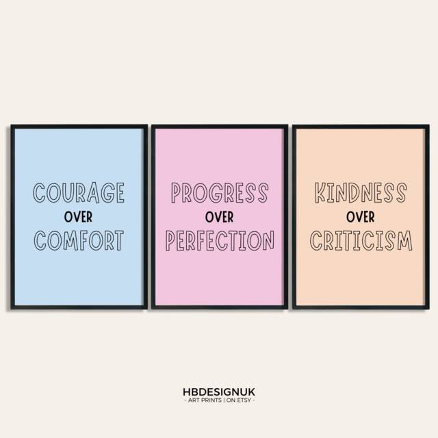 Progress Over Perfection Print Set - Inspirational Home Office Decor, Motivating Posters, Positive Classroom Art - A4, A3, A2, A1 Unframed - image 1