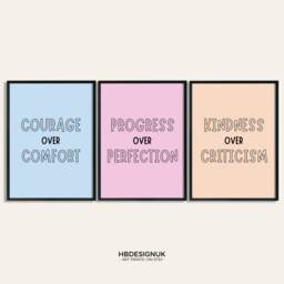 Progress Over Perfection Print Set - Inspirational Home Office Decor, Motivating Posters, Positive Classroom Art - A4, A3, A2, A1 Unframed - thumbnail 1