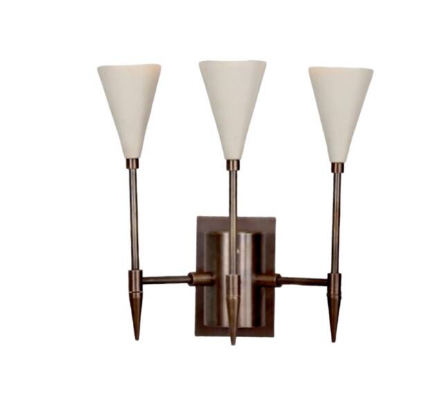 Mid Century Vintage Brass Wall Sconce Light Lamp , Handmade Stilnovo Athena Calderone Fireplace Bathroom 3 Light - image 1
