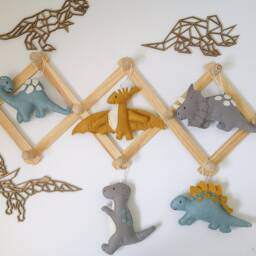 Felt Dinosaur Wall Hanging, Room Decor, Themed Bedroom, Blue & Green Bunting, Dino Decorations - thumbnail 3
