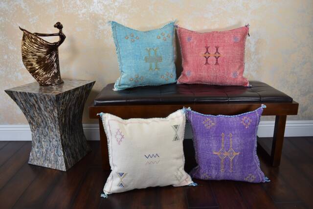 Moroccan Handmade Sabra Silk Cactus Pillow Cover, Handmade Cover Couch Accents Bedroom Pillow Kilim Silk Case With Zipper - image 1