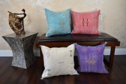 Moroccan Handmade Sabra Silk Cactus Pillow Cover, Handmade Cover Couch Accents Bedroom Pillow Kilim Silk Case With Zipper - thumbnail 1