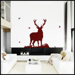 Deer Wall Decal Forest Animal Sticker With Birds & Squirrel - thumbnail 2