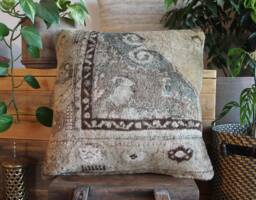 50cm Vintage Carpet Cushion Cover Handwoven - Beige Bluish Grey