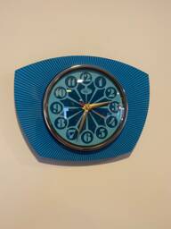 Formica Lucite Asymmetric Wall Clock From Royale - 1970's Retro Style in Sea Blue - thumbnail 1