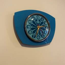 Formica Lucite Asymmetric Wall Clock From Royale - 1970's Retro Style in Sea Blue - thumbnail 2