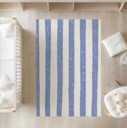 Freckled Navy Blue & White Stripe - Rug, Carpet, Kids Decor, Children's Room Decor, Kids Carpet - thumbnail 1