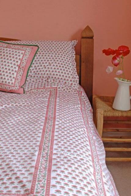 Pink Butti Duvet Cover Hand Block Printed On Organic Cotton