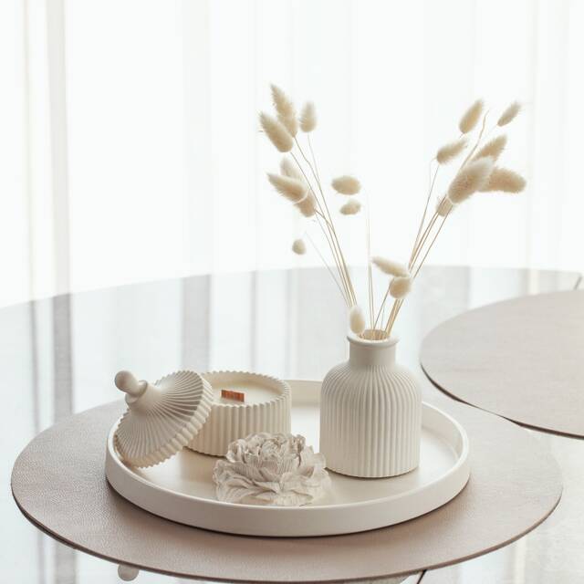 Handmade Gypsum Home Decor Gift Set - Scented Candle, Tray, Vase & Peony - image 1