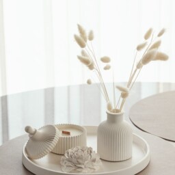 Handmade Gypsum Home Decor Gift Set - Scented Candle, Tray, Vase & Peony - thumbnail 3