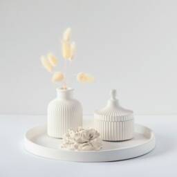 Handmade Gypsum Home Decor Gift Set - Scented Candle, Tray, Vase & Peony