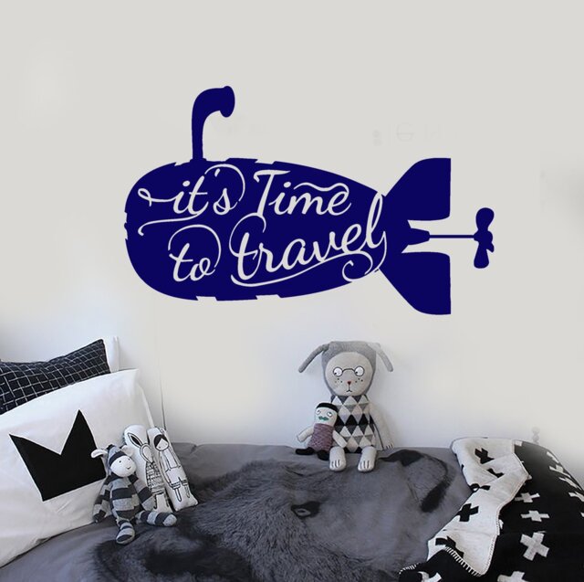Wall Vinyl Decal Travel Quotes It's Time To Submarine Maritime Voyage Retro Modern Home Decor - #1219Dz - image 1