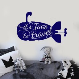 Wall Vinyl Decal Travel Quotes It's Time To Submarine Maritime Voyage Retro Modern Home Decor - #1219Dz - thumbnail 1