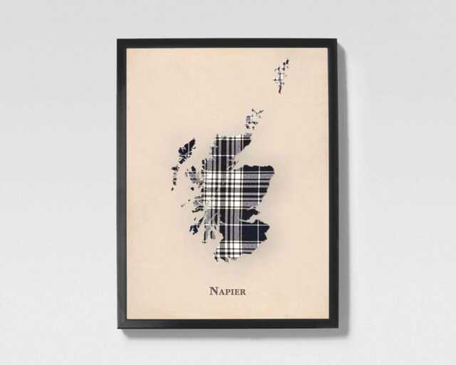 Clan Napier Scottish Tartan Map - Of Scotland Family Wall Decor, Ready To Hang - image 1