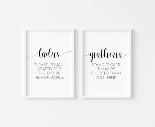 Bathroom Prints Set Of 2 - Ladies Gentlemen Toilet Poster Print Wall Art Funny Decor Sign