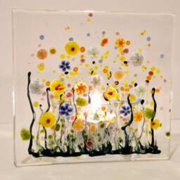 Handmade Fused Glass Tealight Holder, Meadow Flower Design - thumbnail 2