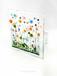 Handmade Fused Glass Tealight Holder, Meadow Flower Design - thumbnail 1
