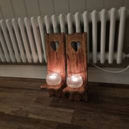 Pair Of Solid Oak Handmade Rustic Heart Candle Sconces Size 40x12 cm . Tudor Stain & Wax Finish Candles/Glass Etc Not Included - thumbnail 3