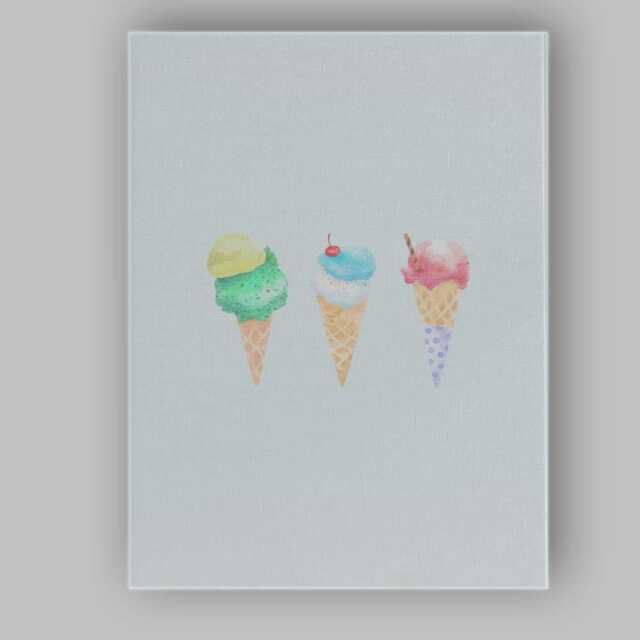 Pastel Watercolour Ice Cream Cones Minimal Kitchen Canvas Wall Art Print Decor Picture Ready To Hang - image 1
