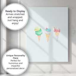 Pastel Watercolour Ice Cream Cones Minimal Kitchen Canvas Wall Art Print Decor Picture Ready To Hang - thumbnail 3