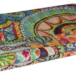 Indian Kantha Quilt Throw Multi Color Design Print Cotton Bedspread Queen Gudari - thumbnail 4