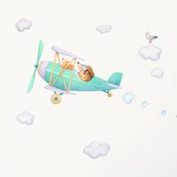 Fabric Wall Decal, Hedgehog Airplane, Toddler Watercolour Room Decor, Airplane Nursery, Animal Stickers - thumbnail 3