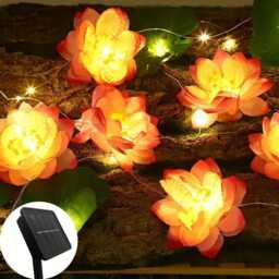 Solar Lotus Flower String Lights Waterproof Led Night For Outdoor Pool, Powered 2M 5Led & 5M 12Led Decorative Lamp
