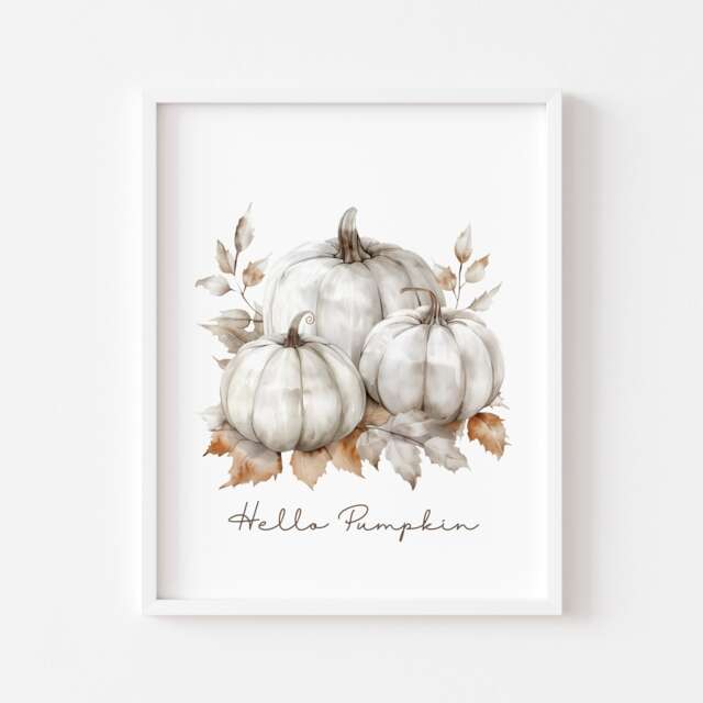 Neutral Autumn Hello Pumpkin Print, Cosy Home Decor, Wallart, Seasonal Accessories - image 1